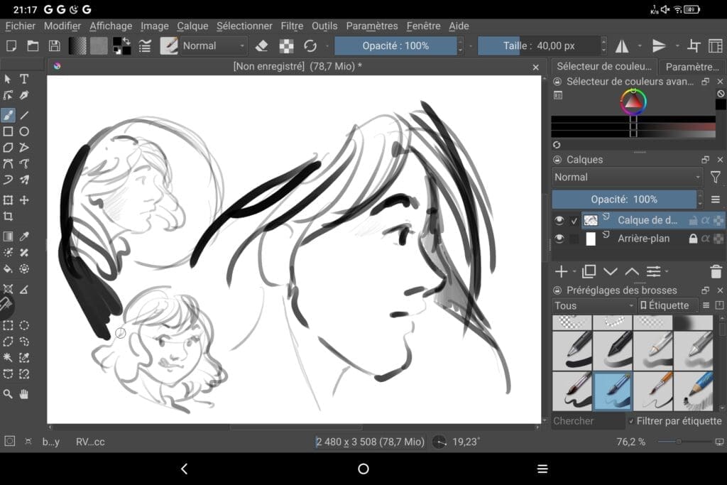 Test rapide de Krita sur la tablette Magic Drawing pad