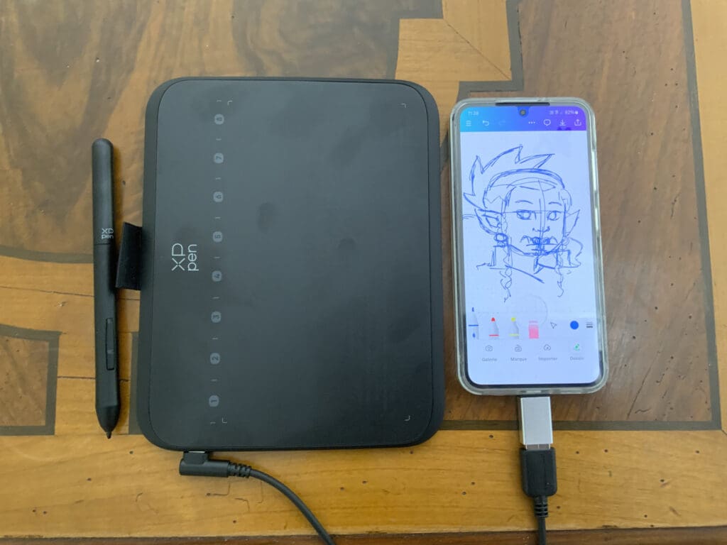 Test XPPen Deco 640 avec application Canva sur smartphone
